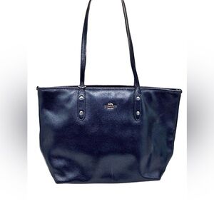 9095 Coach Metallic Midnight Blue Leather Tote 255939095